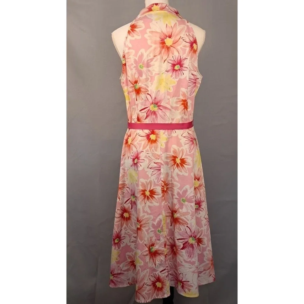Vintage 90s SCARLETT 14‎ Floral Sleeveless Shirt Dress Pink Yellow Cottagecore